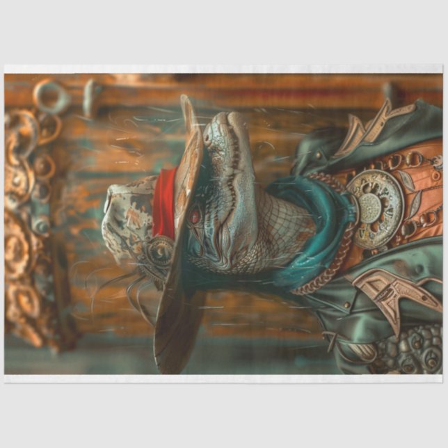 Papier Mousseline Découpage Steampunk Sheriff Alligator (Recto)