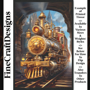 Papier Mousseline Découpage Steampunk Train à vapeur Encre Fausse 03