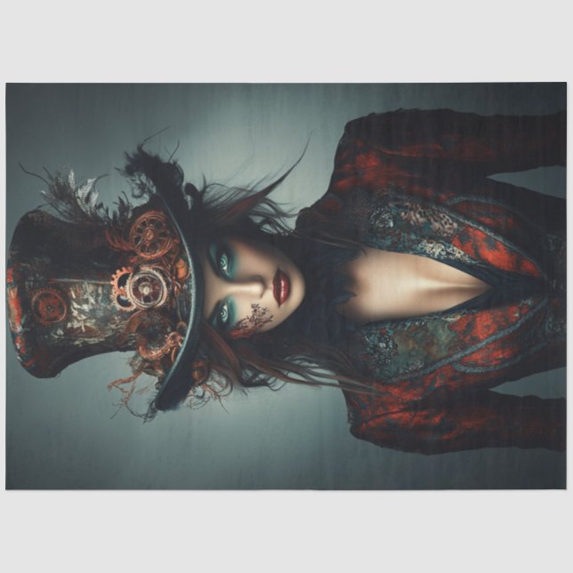 Papier Mousseline Découpage Steampunk Victorian belle femme (Recto)