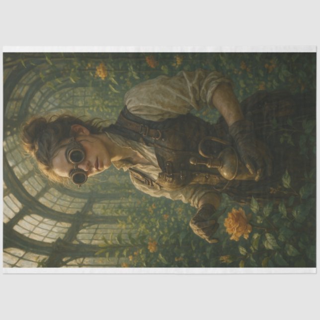 Papier Mousseline Decoupage Steampunk Victorian Gardener Art (Recto)