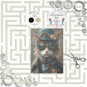 Papier Mousseline Découpage Steampunk Victorian Theme Chat