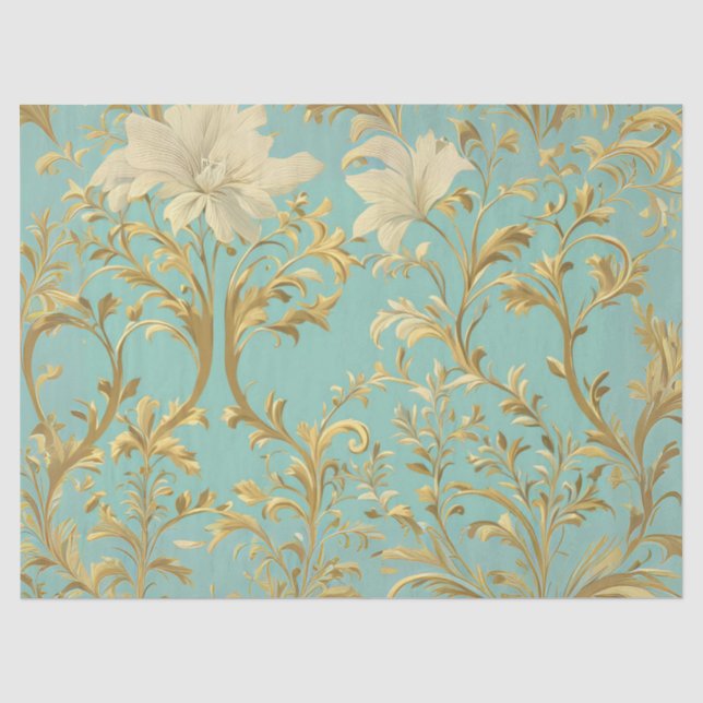 Papier Mousseline Découpage traditionnel vert et or (Recto)