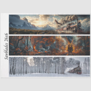 Papier Mousseline Decoupage Trains Saisonniers 26x26 pour Scies à Ma