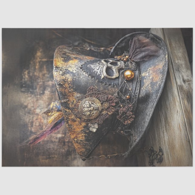 Papier Mousseline Découpage Tricorne Rustique Pirate Casquette Plume (Recto)