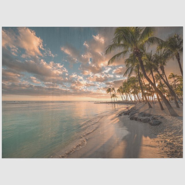 Papier Mousseline Découpage Tropical Paradise Beach Palmiers (Recto)