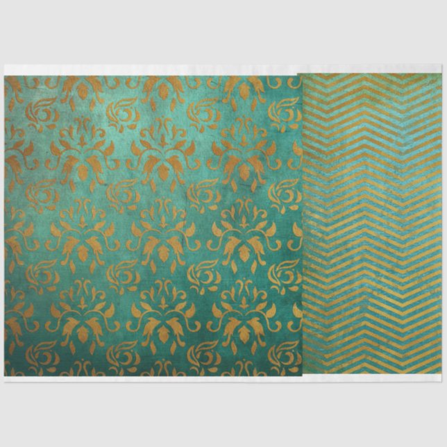 Papier Mousseline Découpage Turquoise vintage et suranné (Recto)