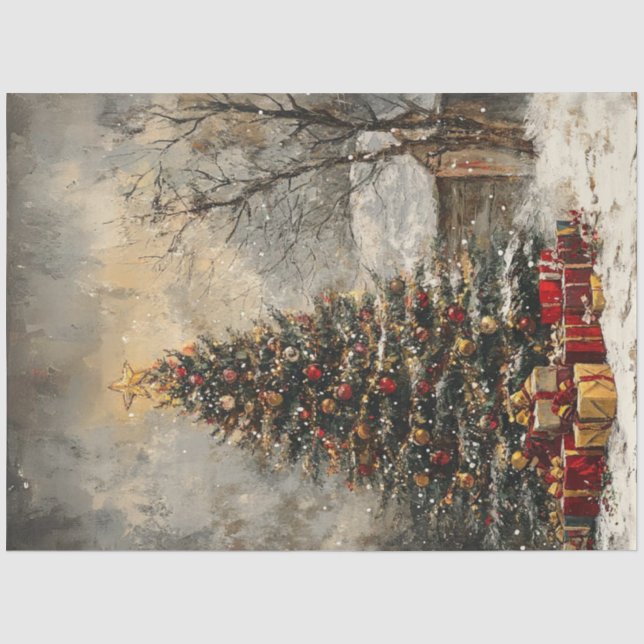 Papier Mousseline Découpage Un arbre de Noël vintage présente (Recto)