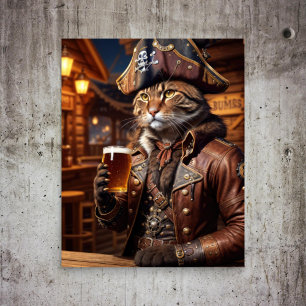 Papier Mousseline Decoupage - Un chat pirate buvant de la bière - 