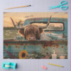 Découpage Vache Highland Camion Vintage Tournesols