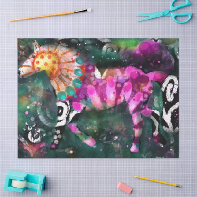 Papier Mousseline Découpage vert Abstrait du Cheval rose (Artisanat)