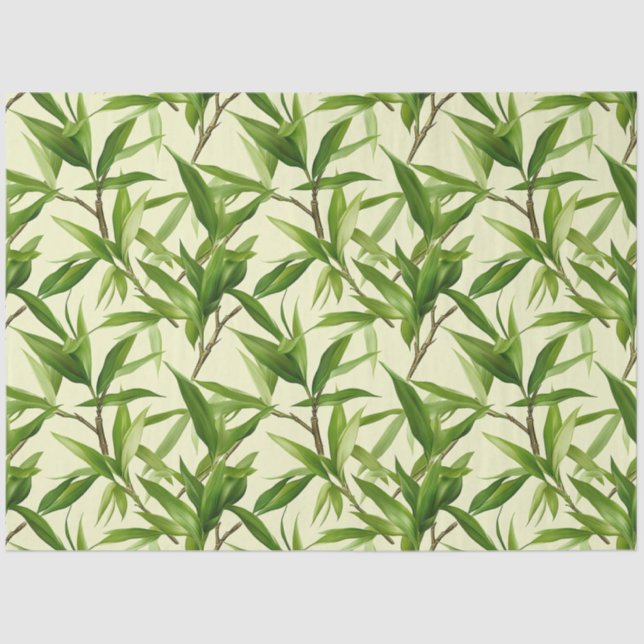 Papier Mousseline Découpage vert Motif Feuille Bambou (Recto)