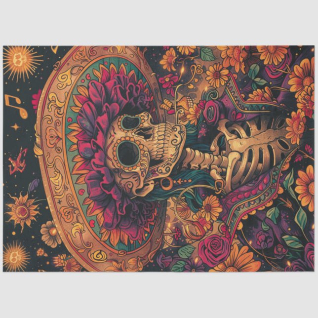 Papier Mousseline Découpage Vibrant Lady Day Dead with Sombrero (Recto)