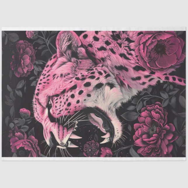 Papier Mousseline Découpage Vibrant rose noir de couleur Cheetah (Recto)