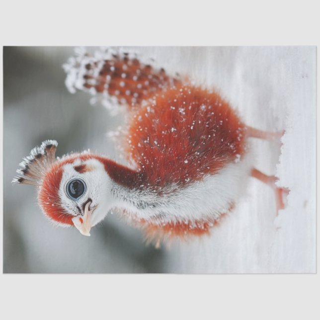 Papier Mousseline Découpage Vibrant Whimsical Fluffy Christmas Bird (Recto)