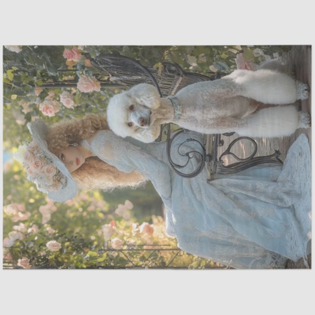 Papier Mousseline Découpage Victorienne habillée Lady Standard Poodl (Recto)