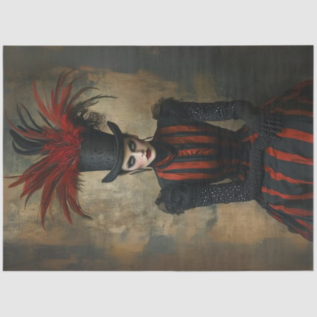 Papier Mousseline Découpage Vierge Victorienne Noir Red Stripes & Ca (Recto)