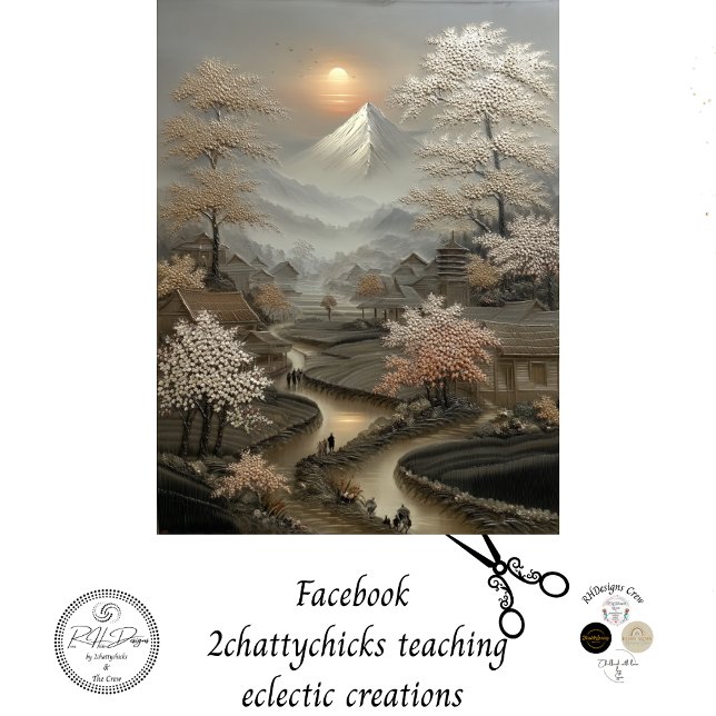 Papier Mousseline Découpage Village chinois Mont Fuji (Créateur téléchargé)