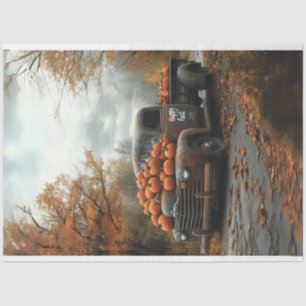 Papier Mousseline Découpage Vintage Camion Citrouilles d'automne scè