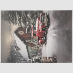 Papier Mousseline Découpage Vintage Camion rouge Noël