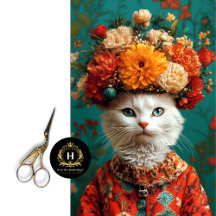 Découpage vintage de chat blanc floral