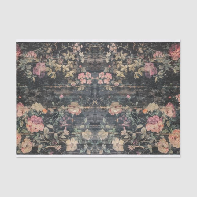 Papier Mousseline Découpage vintage en fleurs foncées (Recto)