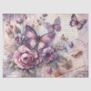Papier Mousseline Découpage vintage floral lavande élégant et dentel