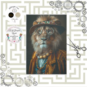 Papier Mousseline Découpage Vintage habillé Lion charismatique