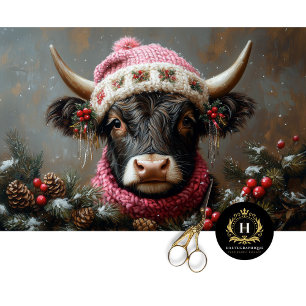 Papier Mousseline Découpage Vintage Noël Highland Cow