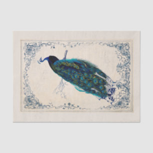 Papier Mousseline Découpage vintage Peacock Blue Bird Frame