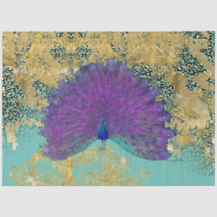 Papier Mousseline Découpage vintage Peacock Turquoise Gold Leopard