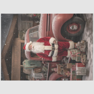 Papier Mousseline Découpage Vintage Père Noël Cadeaux de Camion Roug