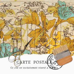 Papier Mousseline Découpage vintage rustique jaune et bleu floral
