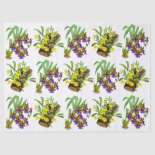 Papier Mousseline Découpage vintage violet jaune orchidée