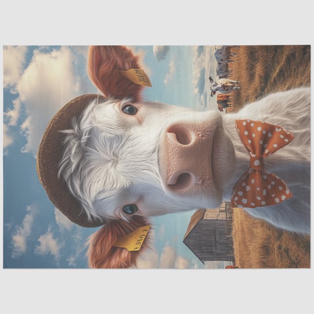 Papier Mousseline Découpage Visage et Casquette de vache lunatique (Recto)