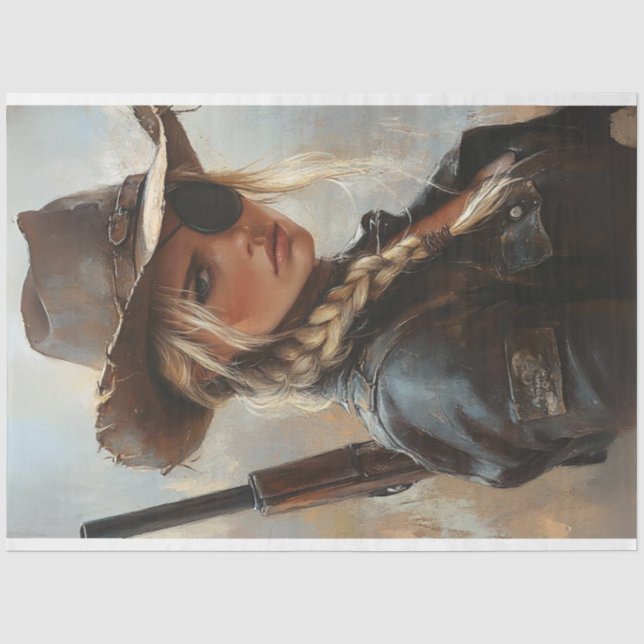Papier Mousseline Découpage Western Cowgirl Outlaw Patch sur l'oeil (Recto)