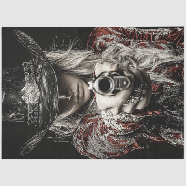 Papier Mousseline Découpage Western Frontier Lady Sheriff (Recto)