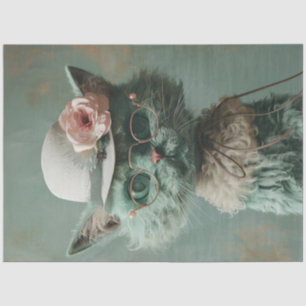 Papier Mousseline Découpage Whimsage Green Chat Casquette Vintage