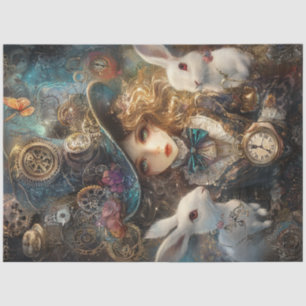 Papier Mousseline Découpage Whimsical Alice Wonderland Rabbits