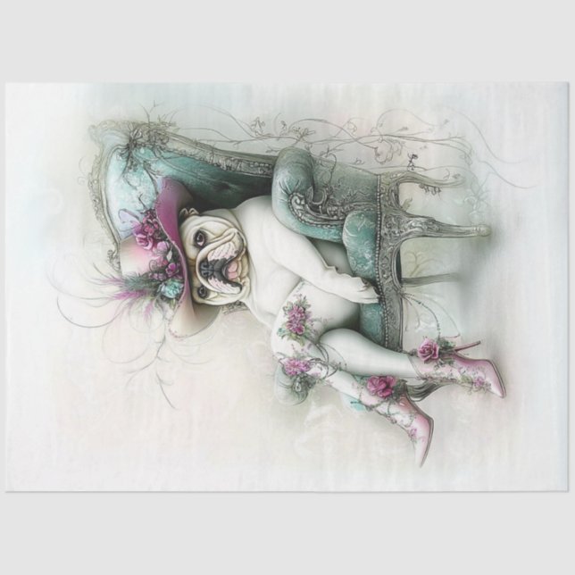 Papier Mousseline Découpage Whimsical anglais Bulldog Cowboy Casquet (Recto)