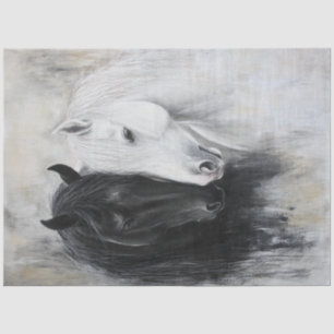 Papier Mousseline Découpage Whimsical Black White Horse gracieux