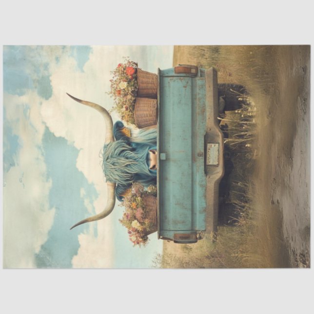 Papier Mousseline Découpage Whimsical Blue Haired Highland Vache Cam (Recto)