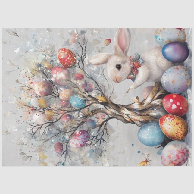 Papier Mousseline Découpage Whimsical Bunny Egg Tree de Pâques (Recto)