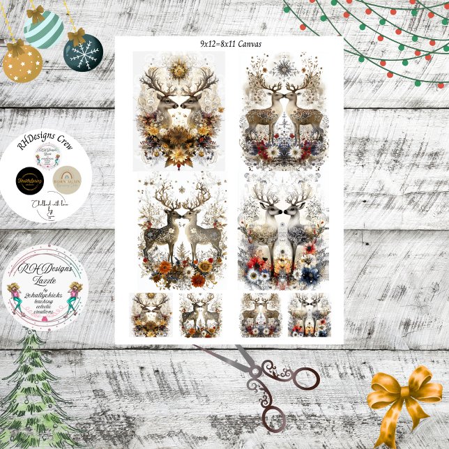 Papier Mousseline Decoupage Whimsical Deer Floral Wildlife Scrapbook (Créateur téléchargé)