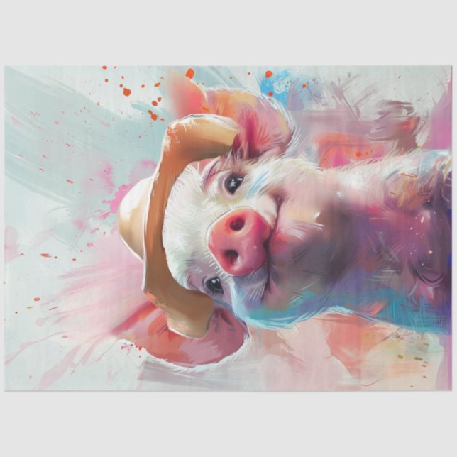 Papier Mousseline Découpage Whimsical Farm Pig avec Casquette à la f (Recto)