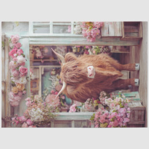 Papier Mousseline Découpage Whimsical Highland Cow Rose Flower Shop