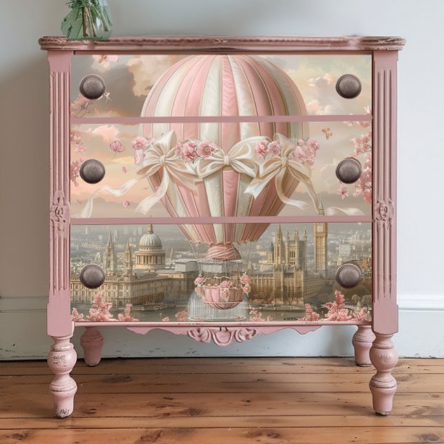 Papier Mousseline Découpage Whimsical Hot Air Balloon rose blanc (Créateur téléchargé)