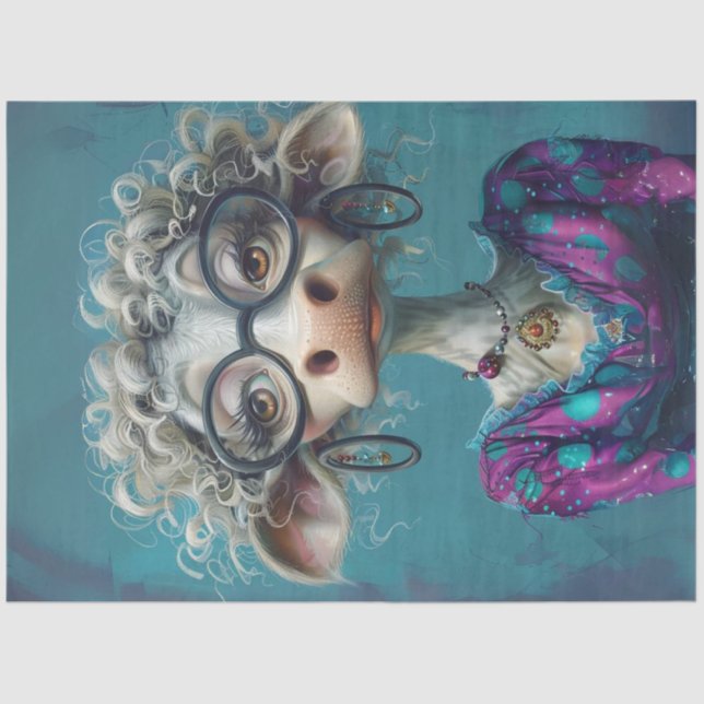 Papier Mousseline Découpage Whimsical Lady Cow Comical (Recto)