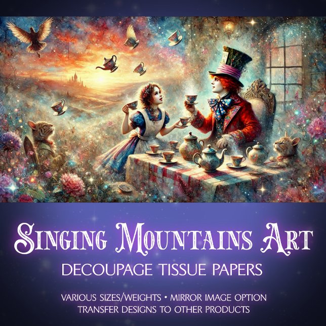 Papier Mousseline Découpage Whimsical Mad Hatter Tea Party (Créateur téléchargé)