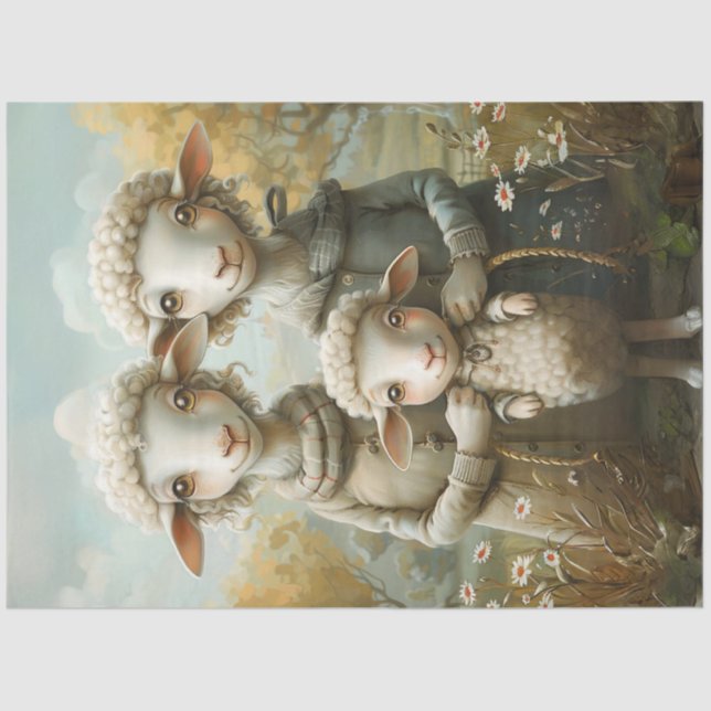 Papier Mousseline Découpage Whimsical maman Papa bébé mouton (Recto)