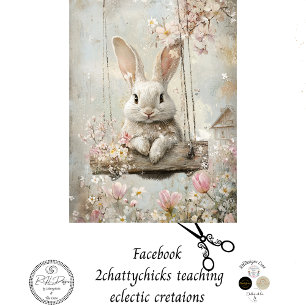 Papier Mousseline Découpage Whimsical Rabbit Swinning Cottage Charme
